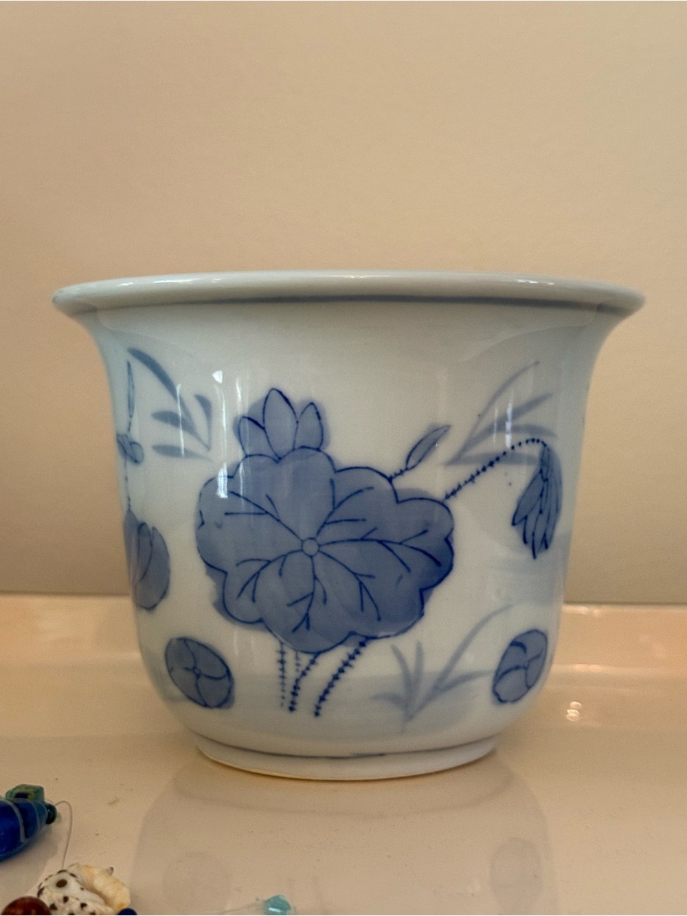 Chinese Blue and White Floral Ceramic Planter Pot